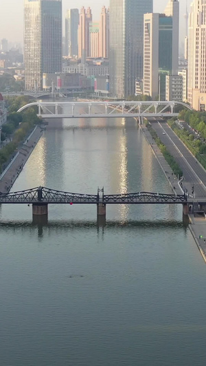 天津城市风光海河上的桥及高楼群天津海河31秒视频