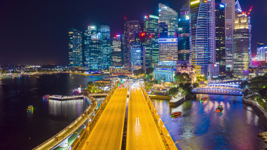 新加坡城市的天线在晚上超度倒塌视频