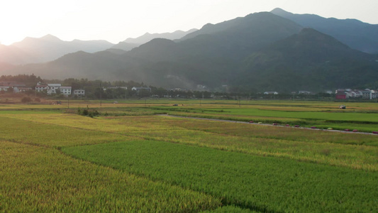 航拍南岳衡山风景名胜区乡村田园风光日落视频