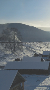新疆禾木村冬季日落日出雪景美景艺术渲染视频