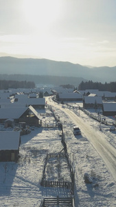 新疆禾木村冬季日落日出雪景美景艺术渲染视频