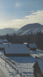 新疆禾木村冬季日落日出雪景美景艺术渲染视频