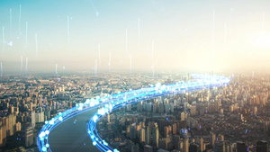 科技感蓝色光效城市穿梭动态视频背景元素10秒视频