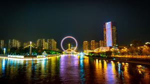 8k城市夜景地标天津之眼夜景延时摄影10秒视频