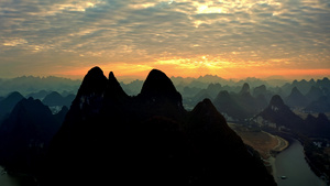 桂林阳朔山水晚霞风景31秒视频