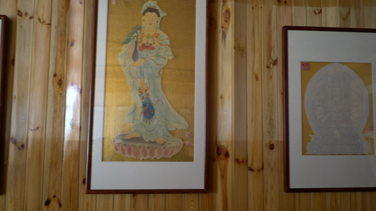 青岛崂山区山庄内的艺术品从左到右的拍摄视频视频