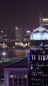 黄浦江夜景航拍城市景观视频