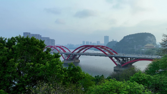 4K航拍广西柳州文惠桥文庙视频