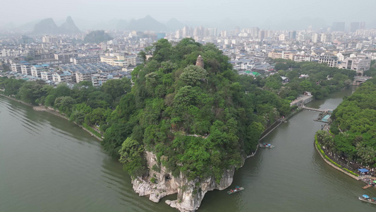 航拍广西桂林象鼻山5A景区视频