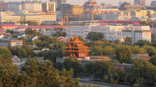 北京地标夕阳下的故宫角楼视频