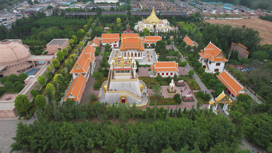 航拍4A景区白马寺景点东南亚风格建筑群视频