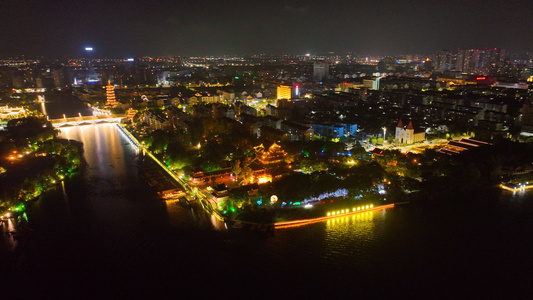 4k航拍4A景区泰州凤城河风景区夜景视频