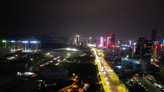 航拍山东济南奥体中心经十路夜景 视频