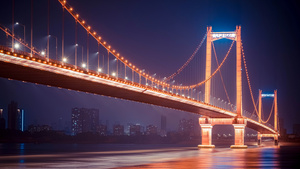 武汉鹦鹉洲长江大桥城市夜景延时10秒视频