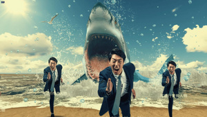 宣传鲨鱼题材末日电影宣传可自行替换人物电影预告16秒视频
