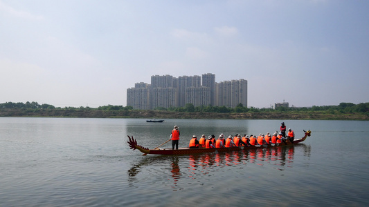 湖南衡阳湘江龙舟训练4k实拍视频