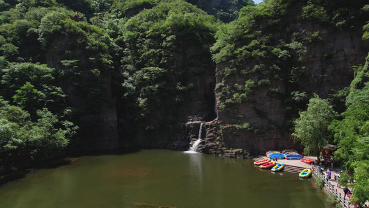 航拍5A龙潭大峡谷景区五龙潭瀑布视频视频