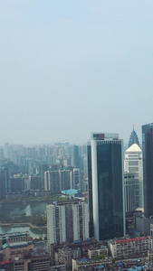 航拍武汉城市中央商务区金融中心地标大楼CBD视频