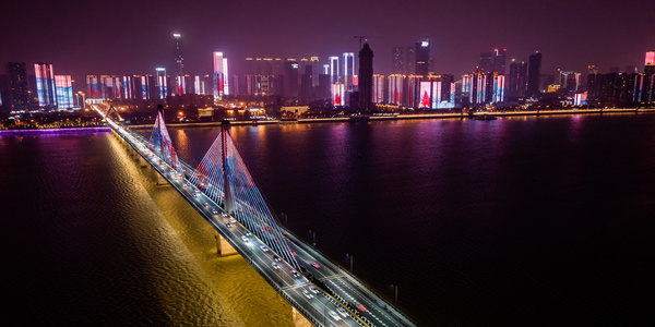 湖南长沙银盆岭大桥橘子洲夜景大桥延时视频