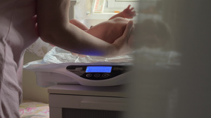 母亲用电子秤称婴儿体重16秒视频