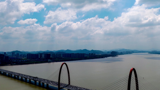 航拍杭州之江大桥延时视频