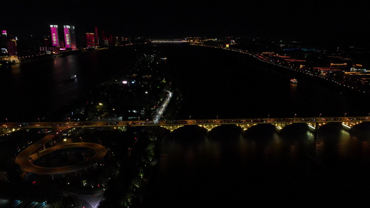 航拍湖南长沙城市夜景灯光秀视频