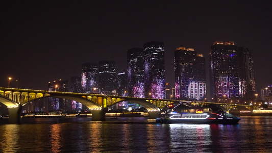 长沙地标建筑湘江夜景灯光秀延时视频