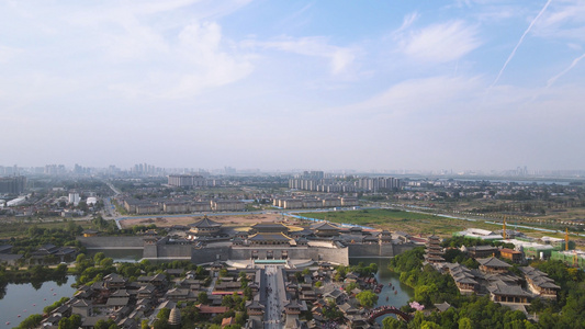 航拍中国唐城景区仿古建筑群4k素材视频