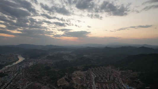 夕阳晚霞日落火烧云航拍 视频