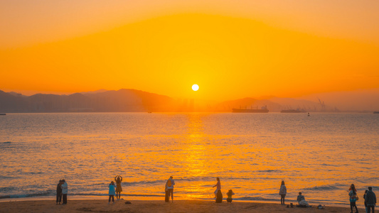 8K延时厦门黄厝海滩夕阳日落视频