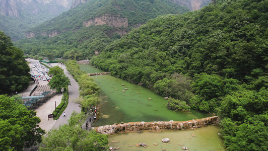 航拍5A河南云台山风景区泉瀑峡景观区视频视频