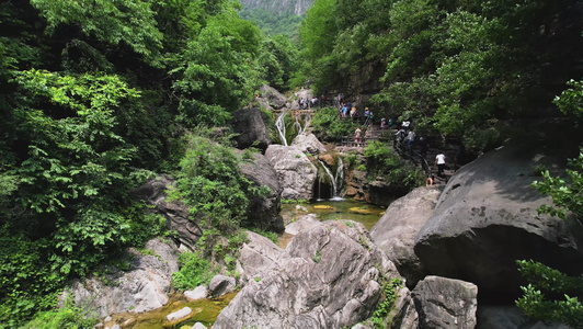 航拍5A云台山风景区潭瀑峡景观区视频视频