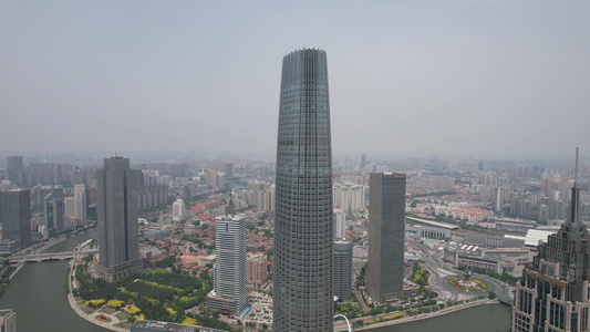 航拍天津cbd建筑高楼视频
