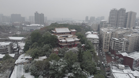 湖南省衡阳市石鼓书院下雪天航拍视频