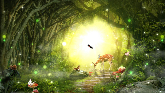 动态梦幻唯美丛林小动物粒子光效背景视频元素视频