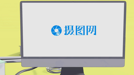 摄图网—绘声绘影X10三维卡通动画电脑桌面显示屏logo展示模板视频