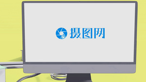 摄图网—绘声绘影X10三维卡通动画电脑桌面显示屏logo展示模板10秒视频