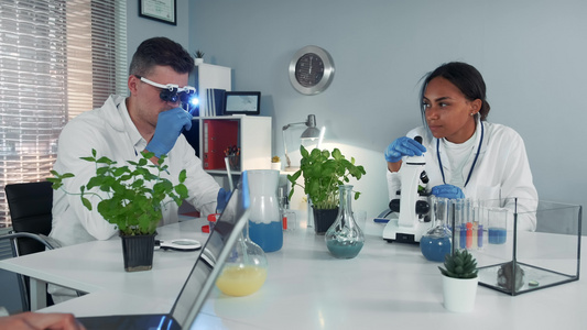 现代化学实验室两位科学家的工作过程视频