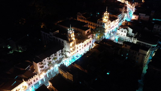 航拍广东中山孙文西路步行街骑楼街区夜景视频