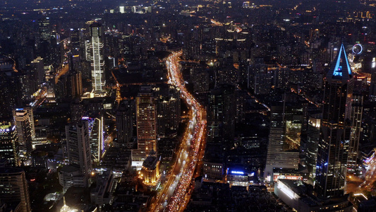 上海城市街道夜景航拍[灯光灿烂]视频