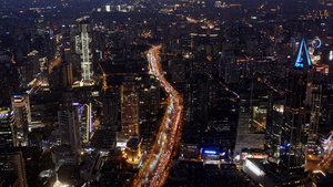 上海城市街道夜景航拍14秒视频