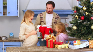 家庭庆祝圣诞节和新年的家庭34秒视频