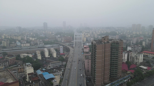 航拍湖南衡阳城市交通视频