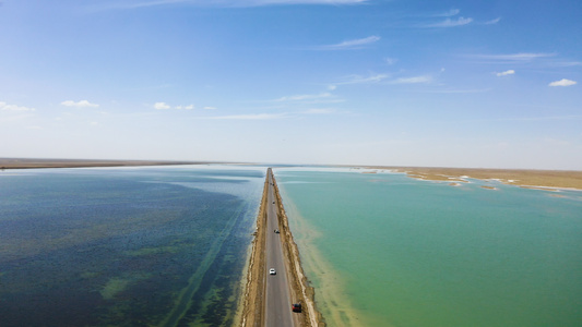 航拍双色湖道路合集视频