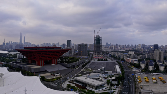 上海世博园天际线航拍视频