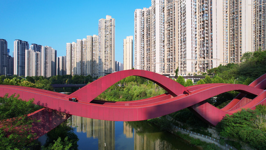 湖南长沙梅溪湖网红打卡地标中国结桥街景4k素材[网红新]视频