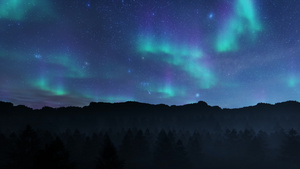 北北极光在森林山脉上空的北纬极光20秒视频