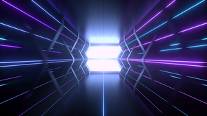 在黑暗的太空船隧道前行带发光线3D交接10秒视频