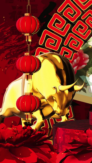中国风三维春节背景素材新年背景30秒视频