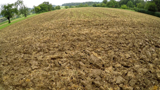 田地小麦采伐和耕种的稻草残渣视频